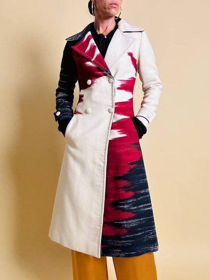 Cappotto redingote in lana fantasia astratta