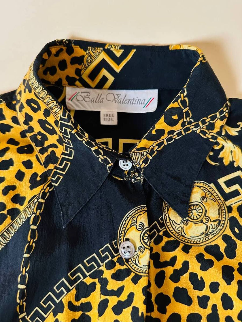 Camicia in seta opaca nera fantasia barocca