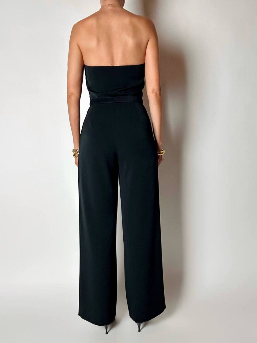 Jumpsuit vintage Pianoforte di Max Mara in crepe chine nero