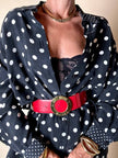 Cintura alta in pelle rossa con fibbia rotonda dorata “Celine”