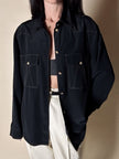 Camicia vintage nera con tasche applicate sul petto cuciture in lamé oro e bottoni dorati