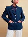 Blazer blu con bottoni in metallo oro Yves Saint Laurent