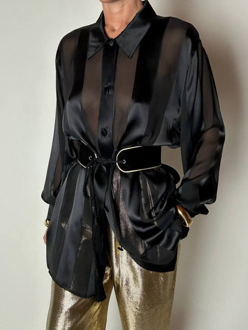 Camicia vintage Marina Rinaldi in chiffon di seta dèvorè a righe verticali