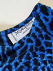 Blusa Yves Saint Laurent in seta jacquard blu elettrico con fantasia animalier nera
