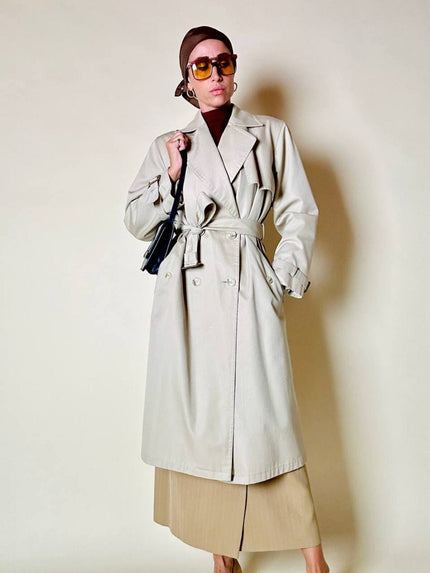 Trench in gabardine color corda con interno in lana rimovibile “Hazard”