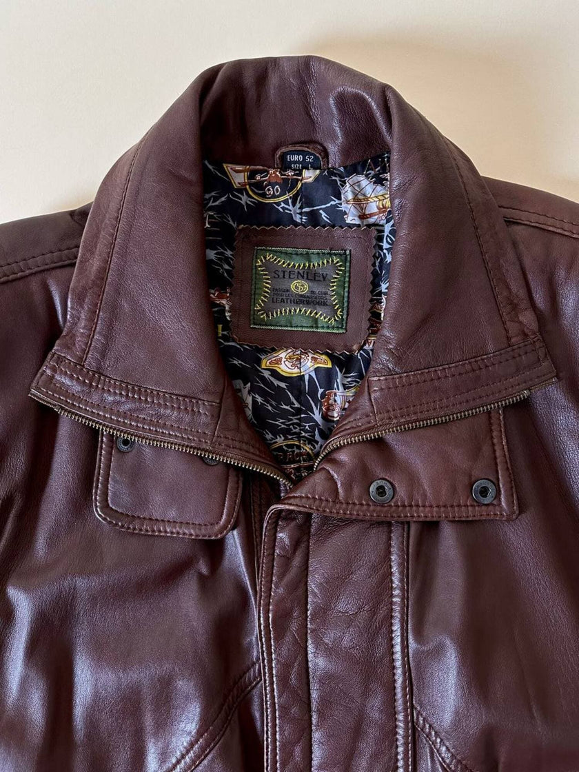 Bomber vintage stile aviator in pelle marrone Stenley