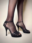 Sandali Yves Saint Laurent in pelle nera con tomaia a gabbia tacco a spillo e plateau – SS 2009