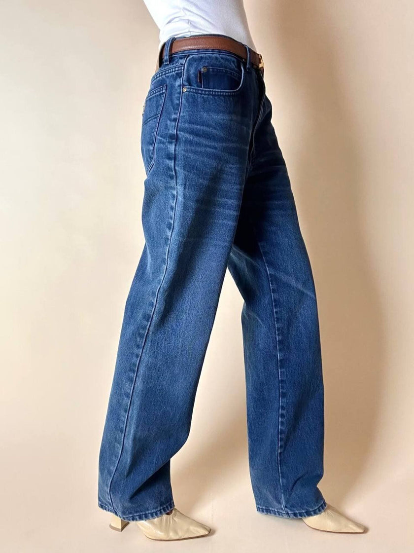 Jeans Yves Saint Laurent Vintage Boy-Friend in Denim Blu Scuro Slavato