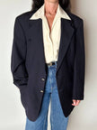 Blazer vintage Enrico Coveri You Young in rasato di lana blu notte con bottoni dorati