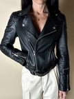 Giacca Biker vintage in pelle nera Brooklyn Bridge Factory