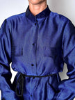 Giacca-camicia vintage in tessuto jacquard bluette