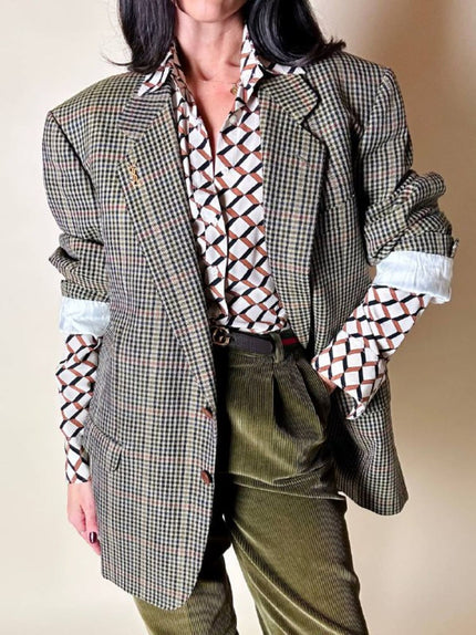Blazer Yves Saint Laurent in lana fantasia pied de poule multicolor