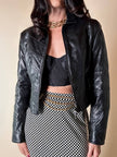 Schwarze Lederjacke in Ton-in-Ton-Patchwork-Verarbeitung „Ilaria F.“