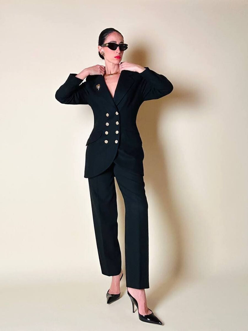 Blazer doppiopetto nero con bottoni dorati “Guaranteed”