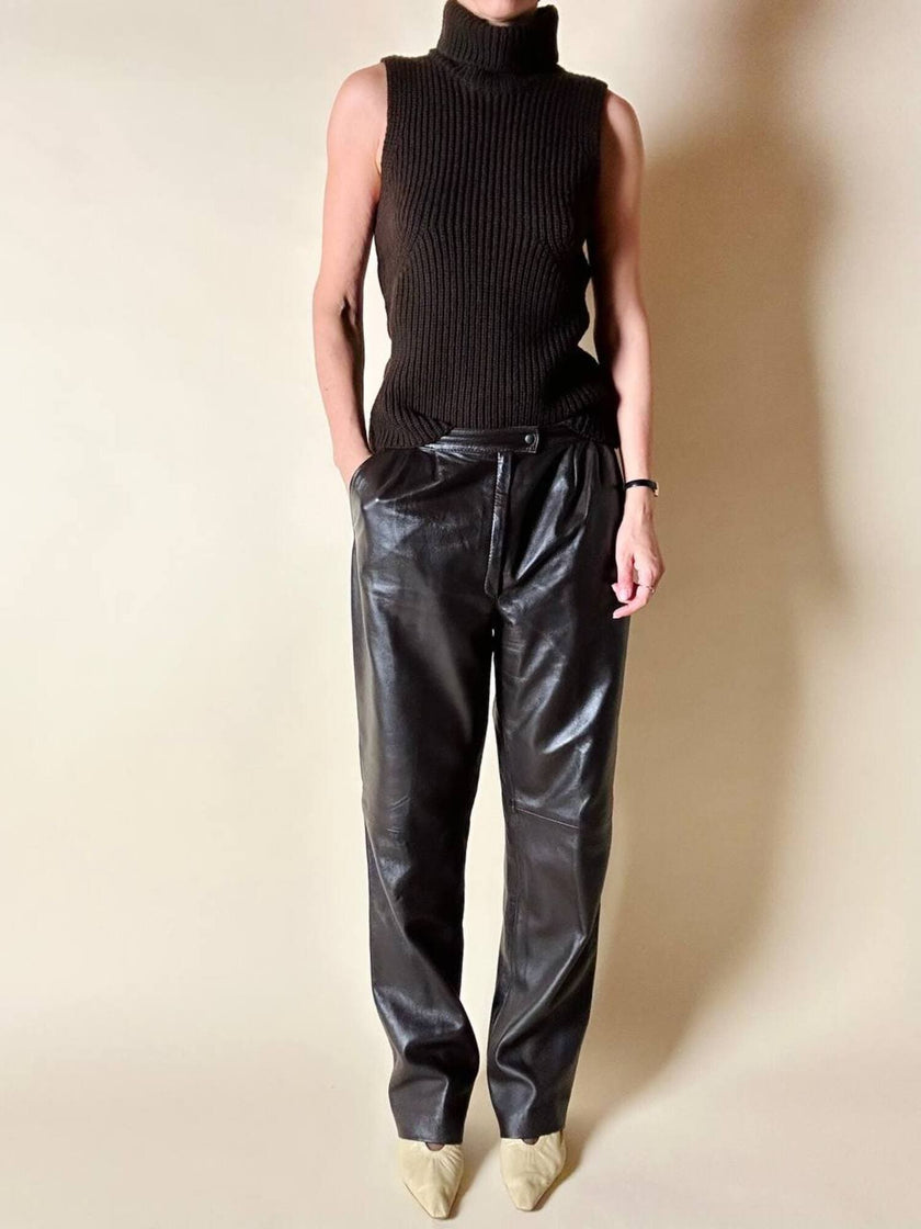 Pantalone vintage in pelle testa di moro