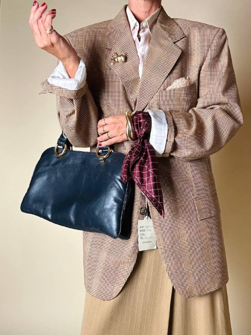 Borsa a mano in pelle blu notte