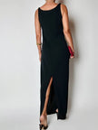 Abito lungo vintage La Perla in tessuto nero con coppe preformate e spacco posteriore