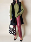 Pantalone in pelle mattone rosato a vita alta con pince e cintura in coordinato La Matta