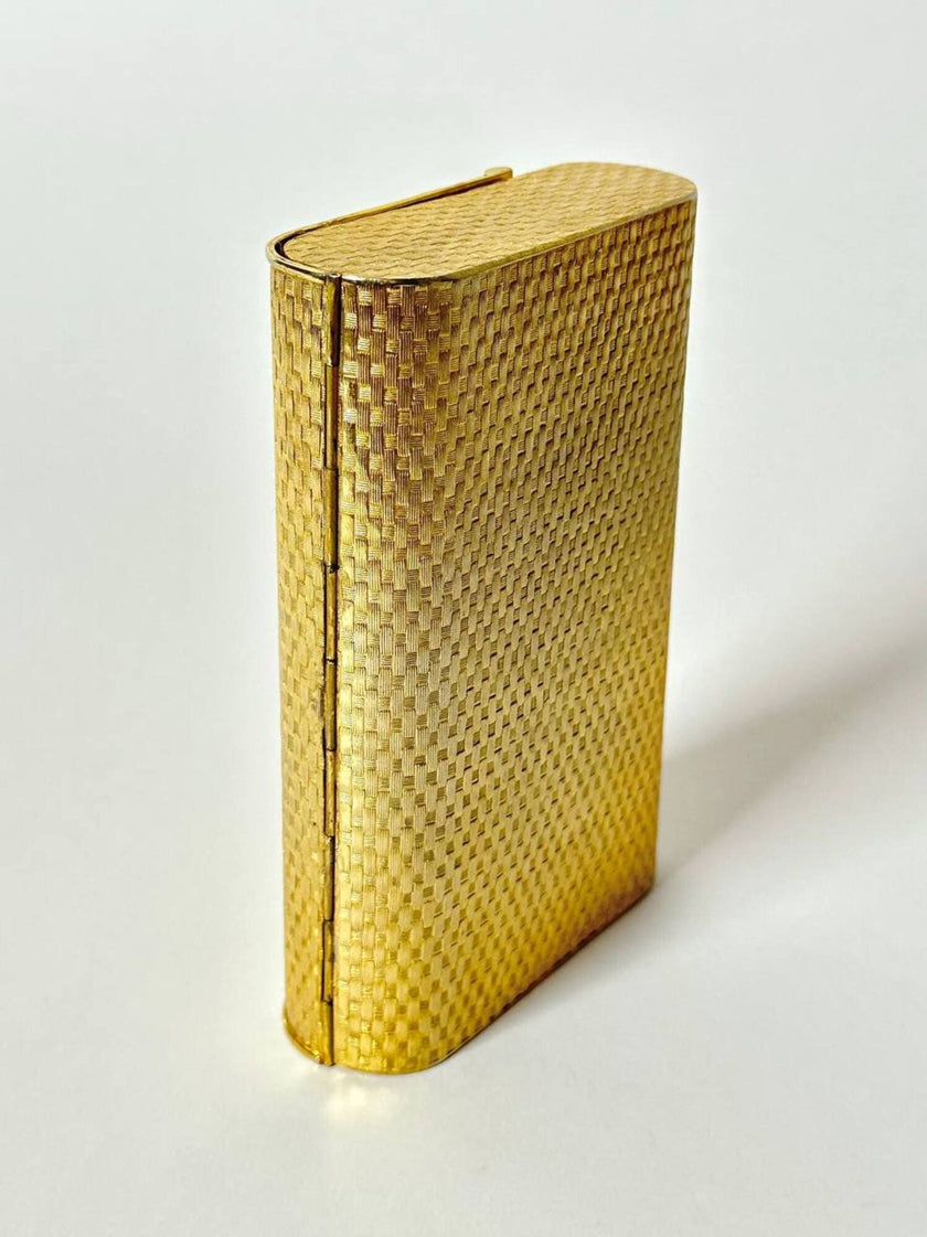 Clutch-Minaudière vintage in metallo oro satinato con dettaglio bambù