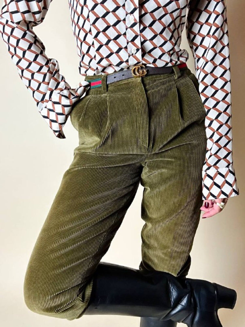 Pantalone a vita alta in corduroy verde oliva Rizzi Sport