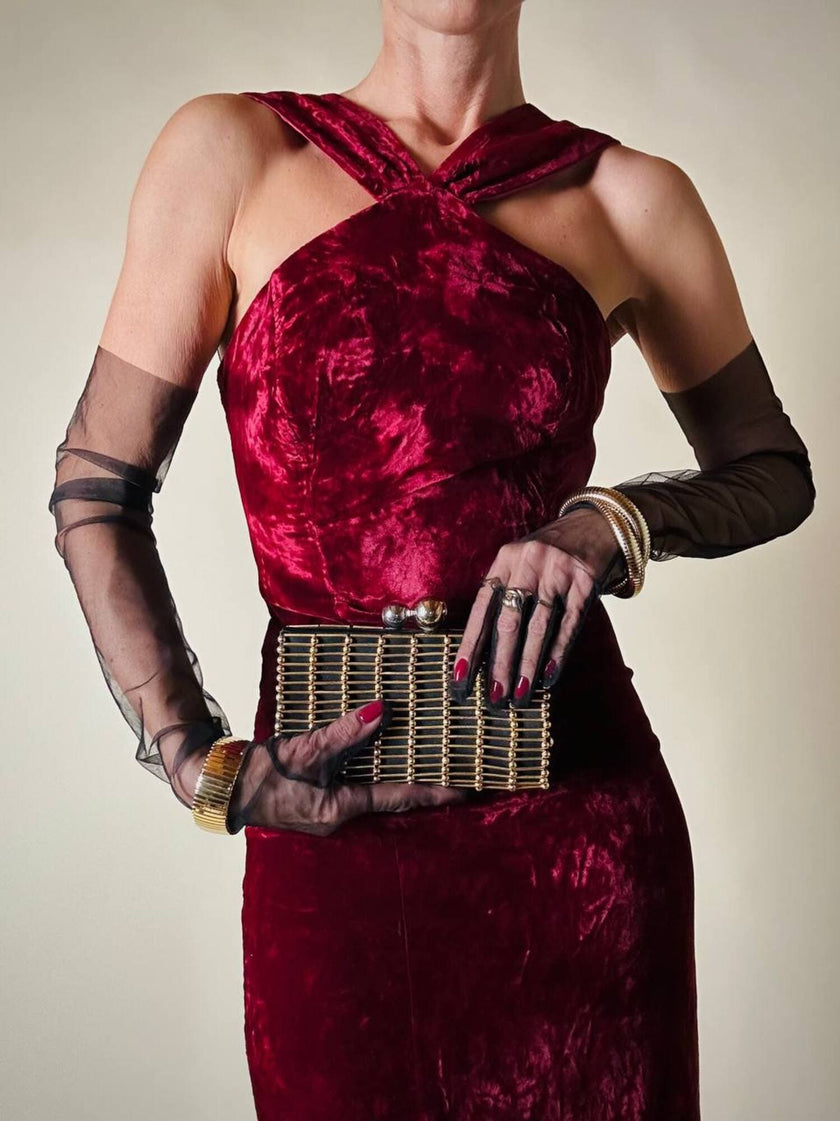 Abito lungo in velluto bordeaux “Evening Chic by Nancy Bracoloni”