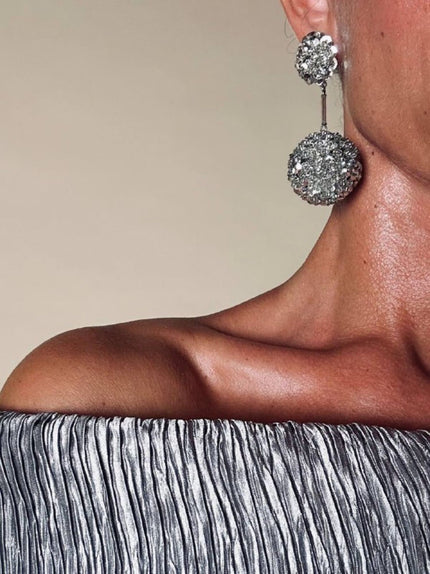 Orecchini pendenti con sfere in paillettes argento