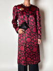 Abito Yves Saint Laurent Rive Gauche in raso con fantasia damascata rossa e nera
