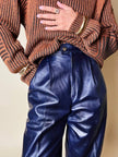 Pantalones Loewe de talle alto en napa color arándano con botón con logo