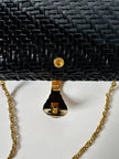 Borsa vintage Rodo in midollino nero e tracolla a carena