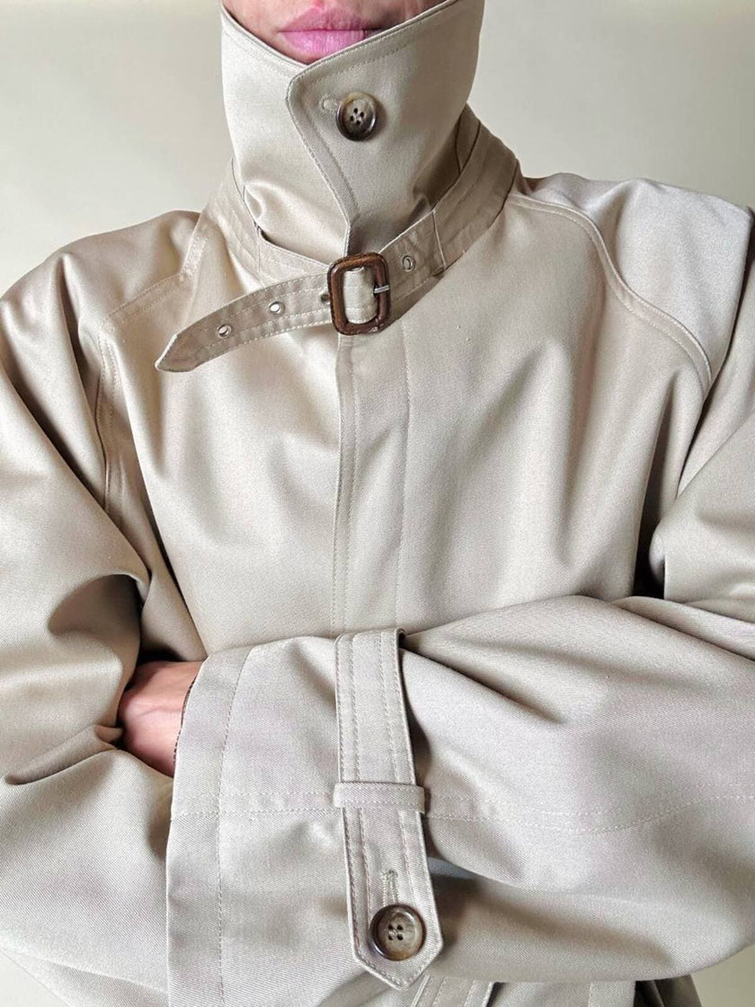 Trench color sabbia con fodera tartan “Idrostop”