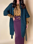 Cardigan Carven in lana verde con manica a tre quarti e cintura in vita