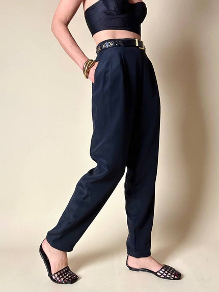 Pantalone nero a vita alta in pura seta “Pancaldi”
