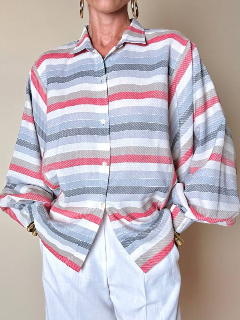 Camicia Yves Saint Laurent a righe multicolori con manica a pipistrello