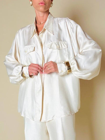 Camicia oversize in seta avorio “È Seta”