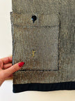 Mini dress oro in tessuto operato con profili neri in raso nero  “Yves Saint Laurent”