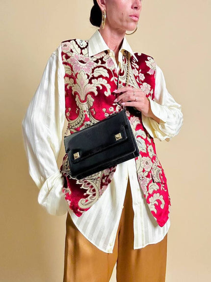 Borsa in pelle nera in stampa tejus 