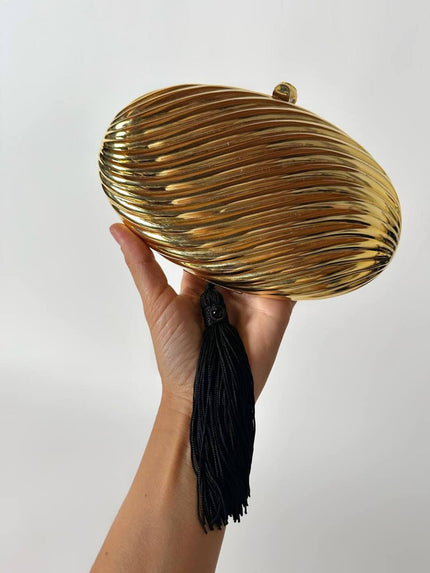 Borsa gioiello vintage Schéilan Firenze in metallo dorato a torciglione con nappa couture
