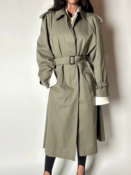 Trench vintage Aquascutum in gabardine khaki green con cintura in coordinato