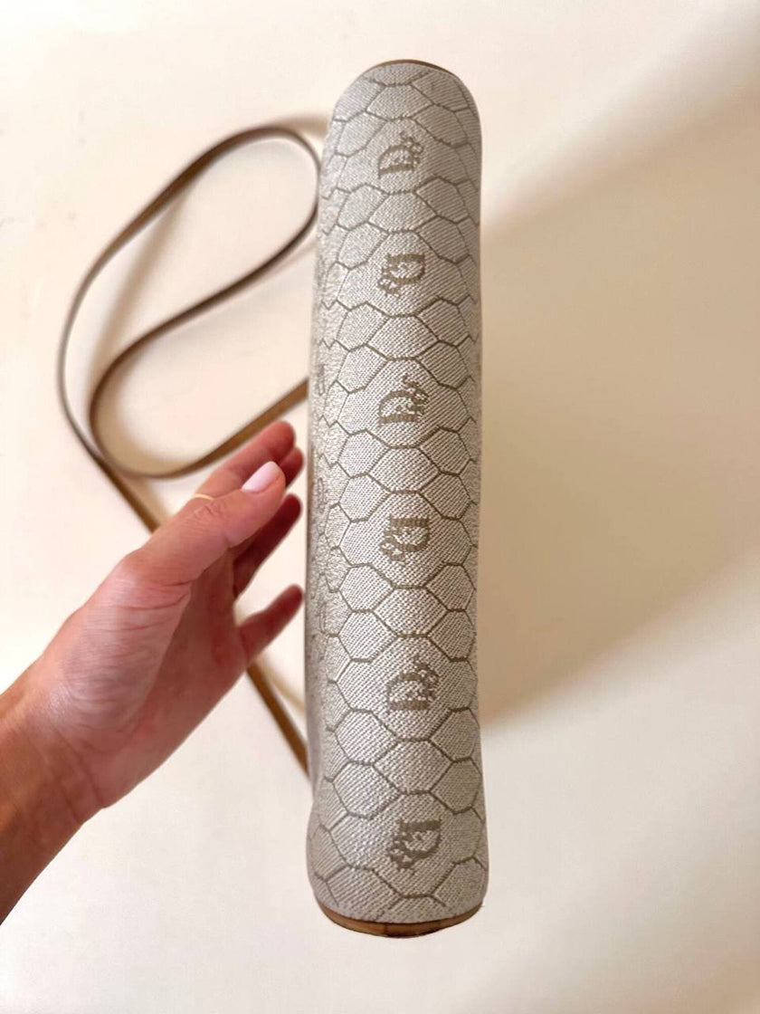 Borsa Christian Dior in tessuto jacquard logato beige con dettagli in pelle cuoio