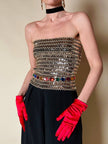 Top a fascia elasticizzato ricamato in paillettes e lurex oro