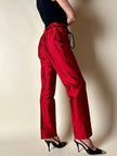 Tailleur pantalone rosso in shantung di seta grezza