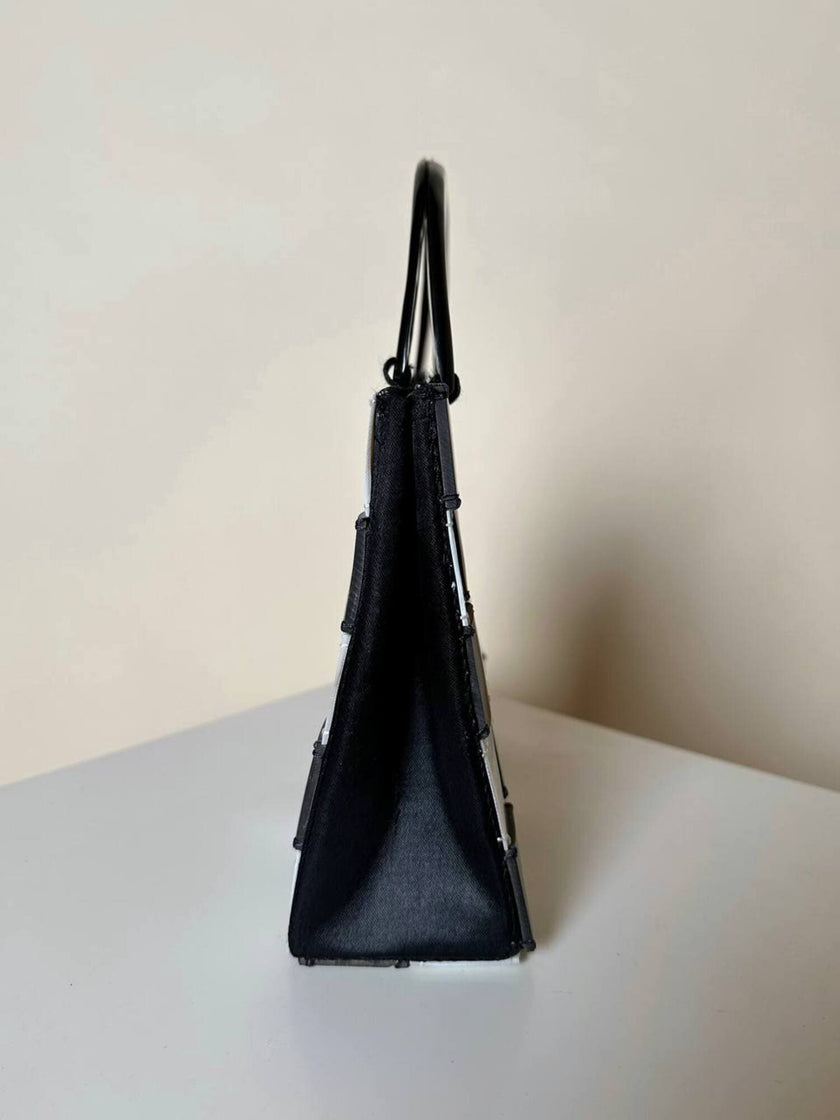 Bolso vintage de cuadros blancos y negros en nácar y cuerno natural
