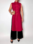 Maxi gilet vintage rosso rubino con alamari in raso