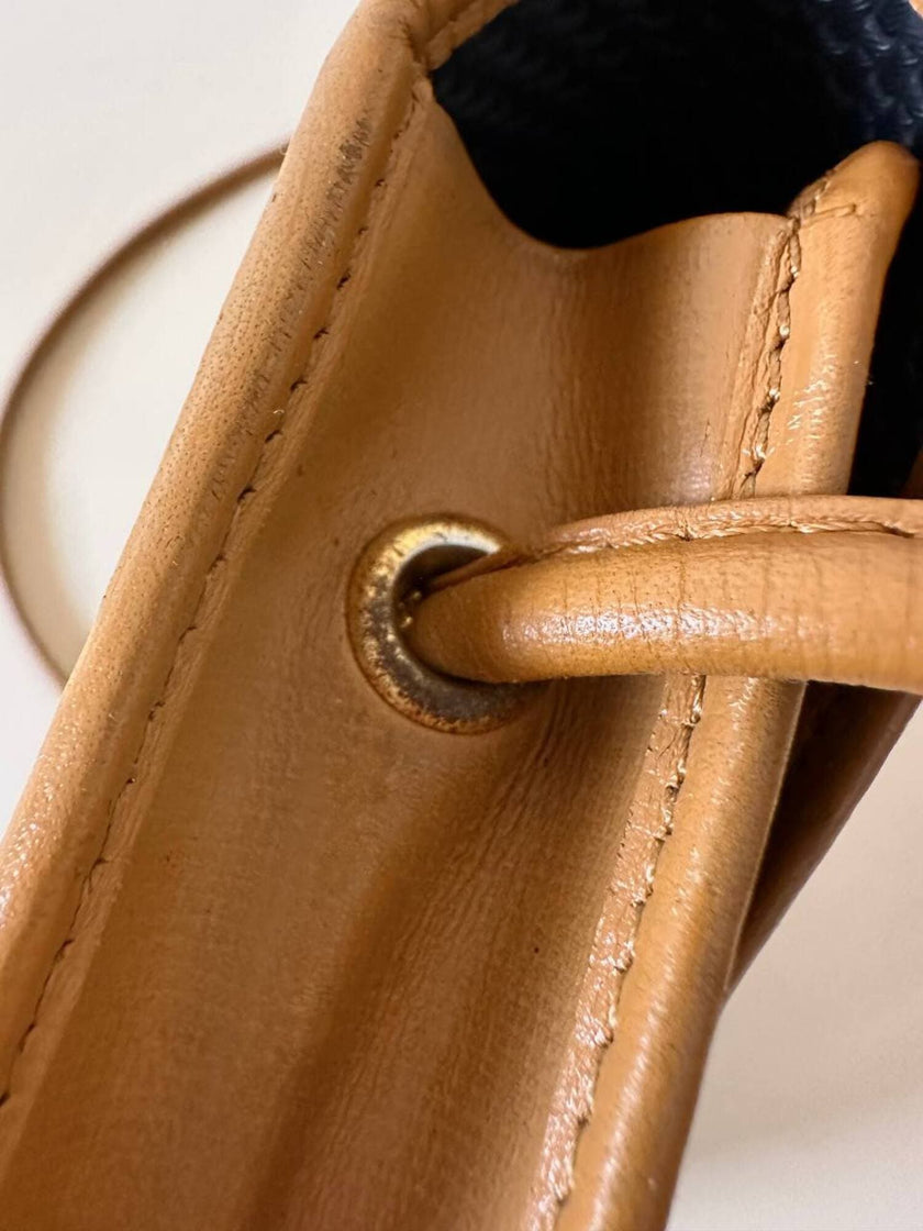 Borsa bandoulière Yves Saint Laurent in tessuto tramato nero con dettagli in pelle cuoio