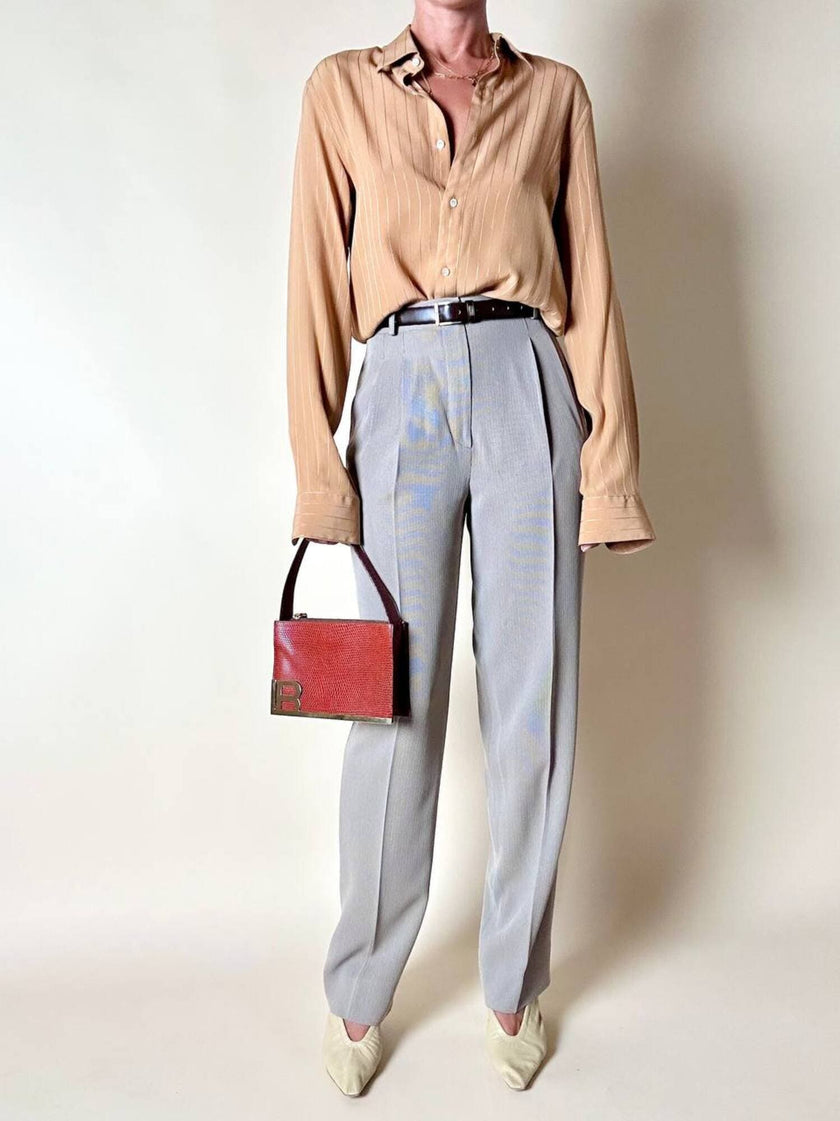 Pantalone Studio 0001 Ferré a vita alta con pince in tessuto operato greige