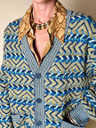 Cardigan Missoni Sport con pattern geometrico e trama tridimensionale nei toni del verde e blu