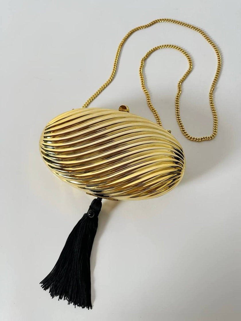 Vintage Schéilan Firenze jewel bag in twisted gold-tone metal with a couture tassel
