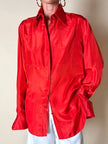 Camicia Yves Saint Laurent in pura seta rosso aragosta con pettorina