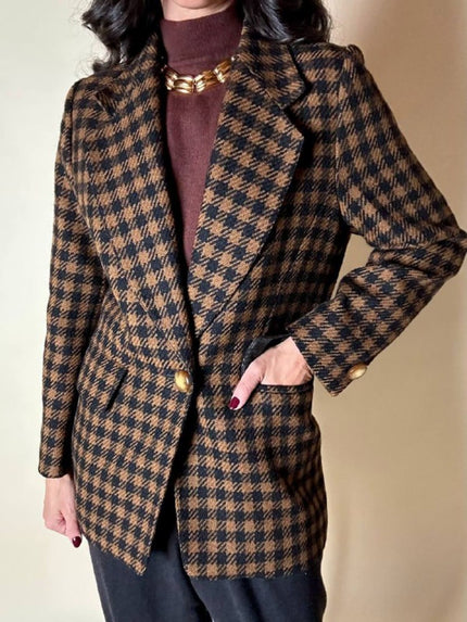 Blazer Guy Laroche in lana fantasia pied de poule ruggine e nero