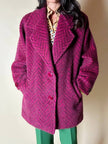 Capottino vintage spinato in tweed di lana e mohair magenta e prugna